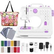 Sewing Machine for Beginners, Electric Mini Portable, 12 Built-in Stitches with Reverse Sewing, 2 Speeds Double Thread with Foot Pedal, Storage Bag, Cotton Fabric and Threads(Premium Set)