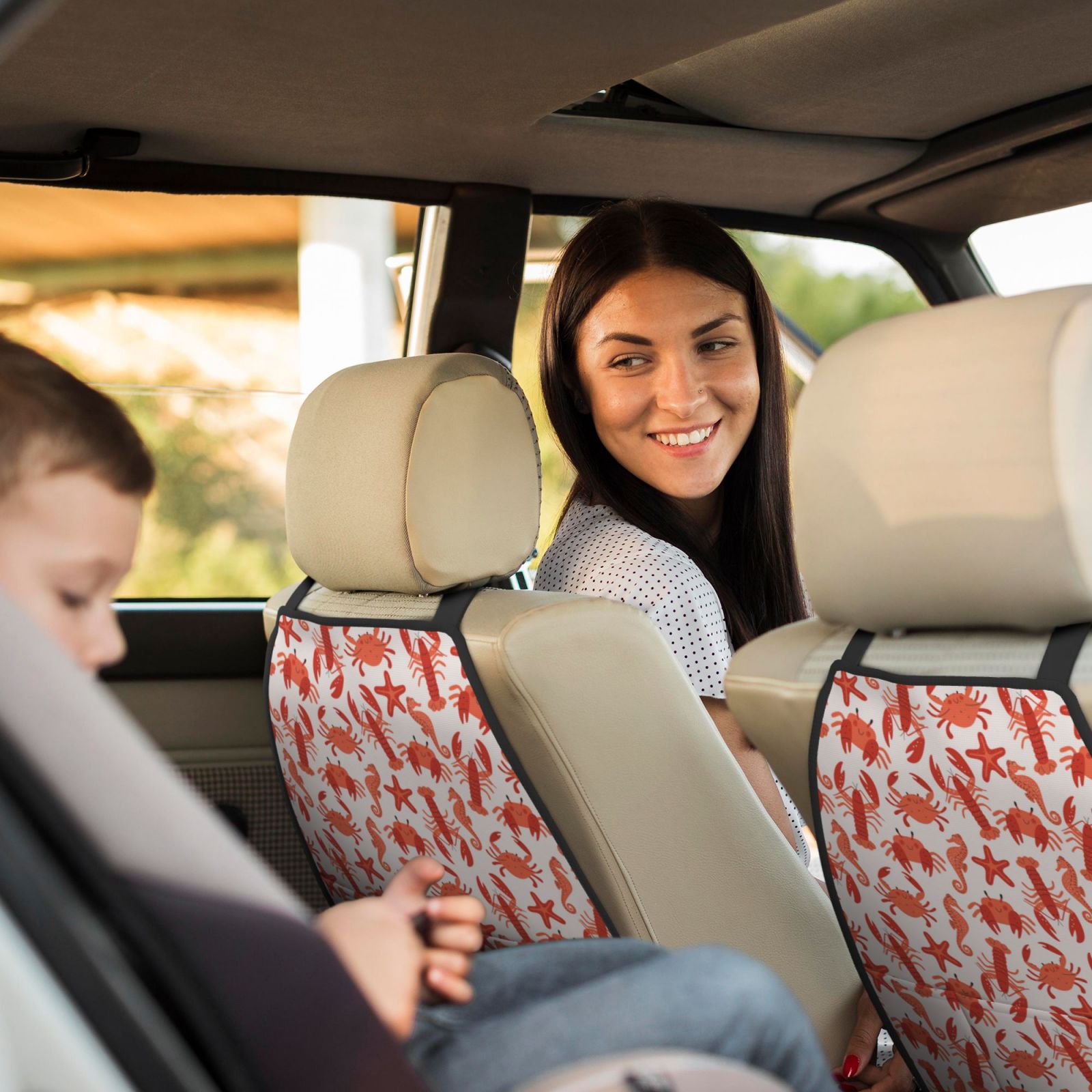 Xecao Sea Creatures Pattern Car Seat Back Protector 2 Pack Large Capacity Pocket, Kick Mats Back Seat Protector
