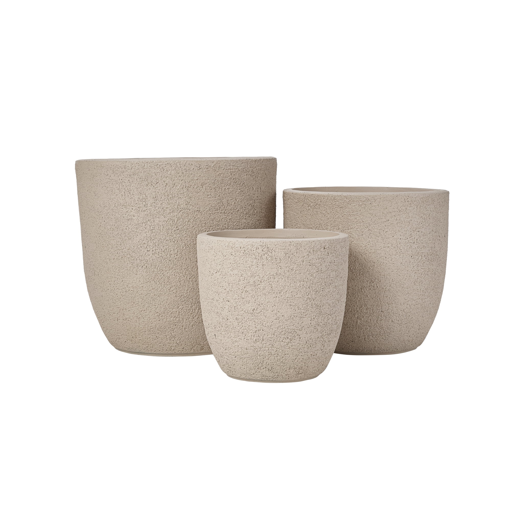 Mintazer Modern Planter Set of 3, 16.9"+13.9"+11.22" Dia Round Stackable Flower Pots with Drainage Holes and Rubber Plug, Decorative Plant Pots for Indoor & Outdoor, Beige