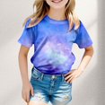 thumbnail image 2 of Toddler T Shirts Galaxy Print Glitter Blouse Starry Sky Summer Shirts Round Neck Short Sleeve Girls' Tops, Tees Purple 10 Years-11 Years, 2 of 4