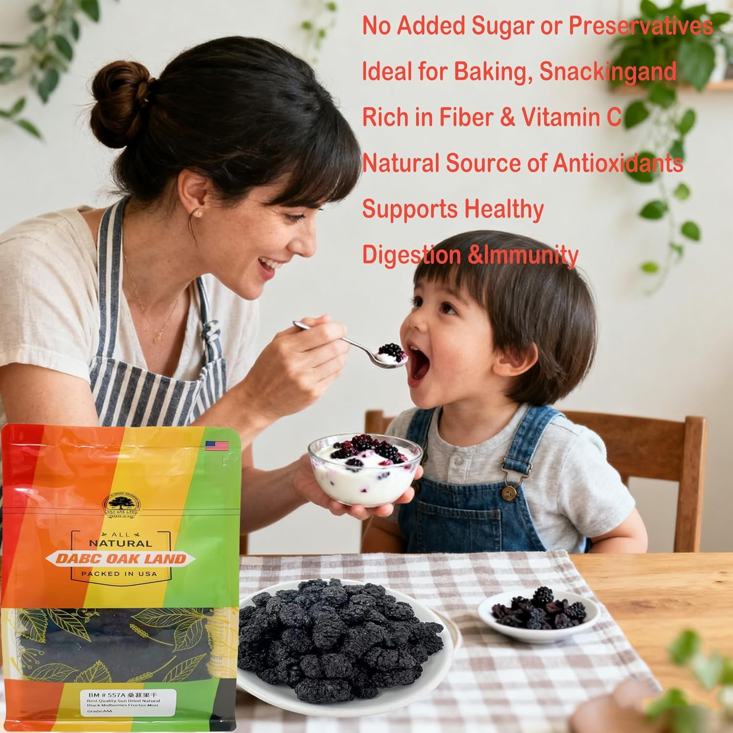 Dried Black Mulberries Top Grade Premium, Wild Black Mulberry Dried Fruit No Sugar Added,Vegan, Natural for Healthy Snacking, Baking,Tea 16OZ/Bag