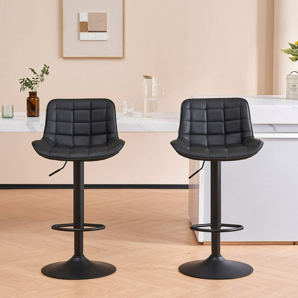 Kidol & Shellder Bar Stools Set of 2 Black PU Leather Swivel Adjustable