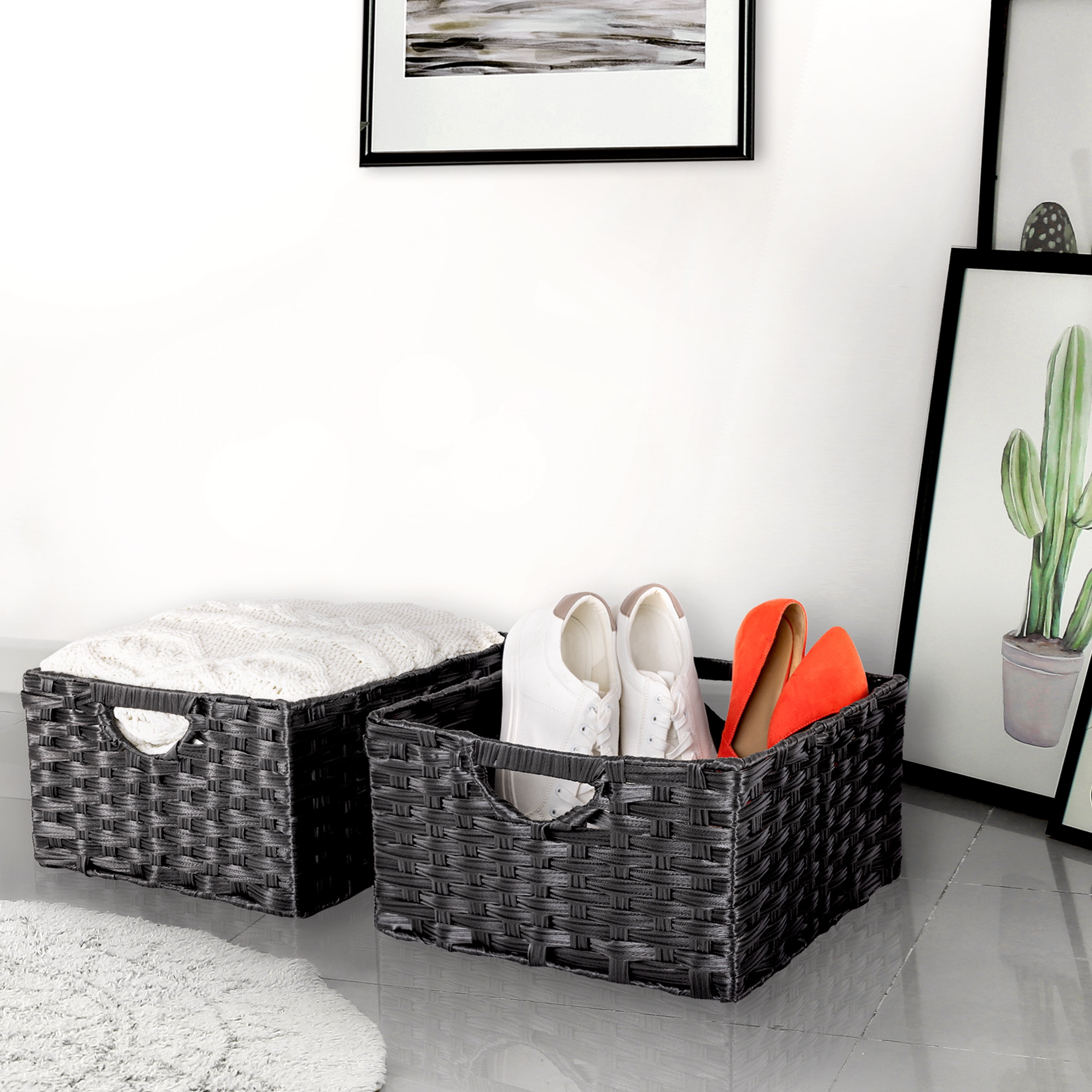 Seville Classics Handwoven Basket (2-Pack), Black