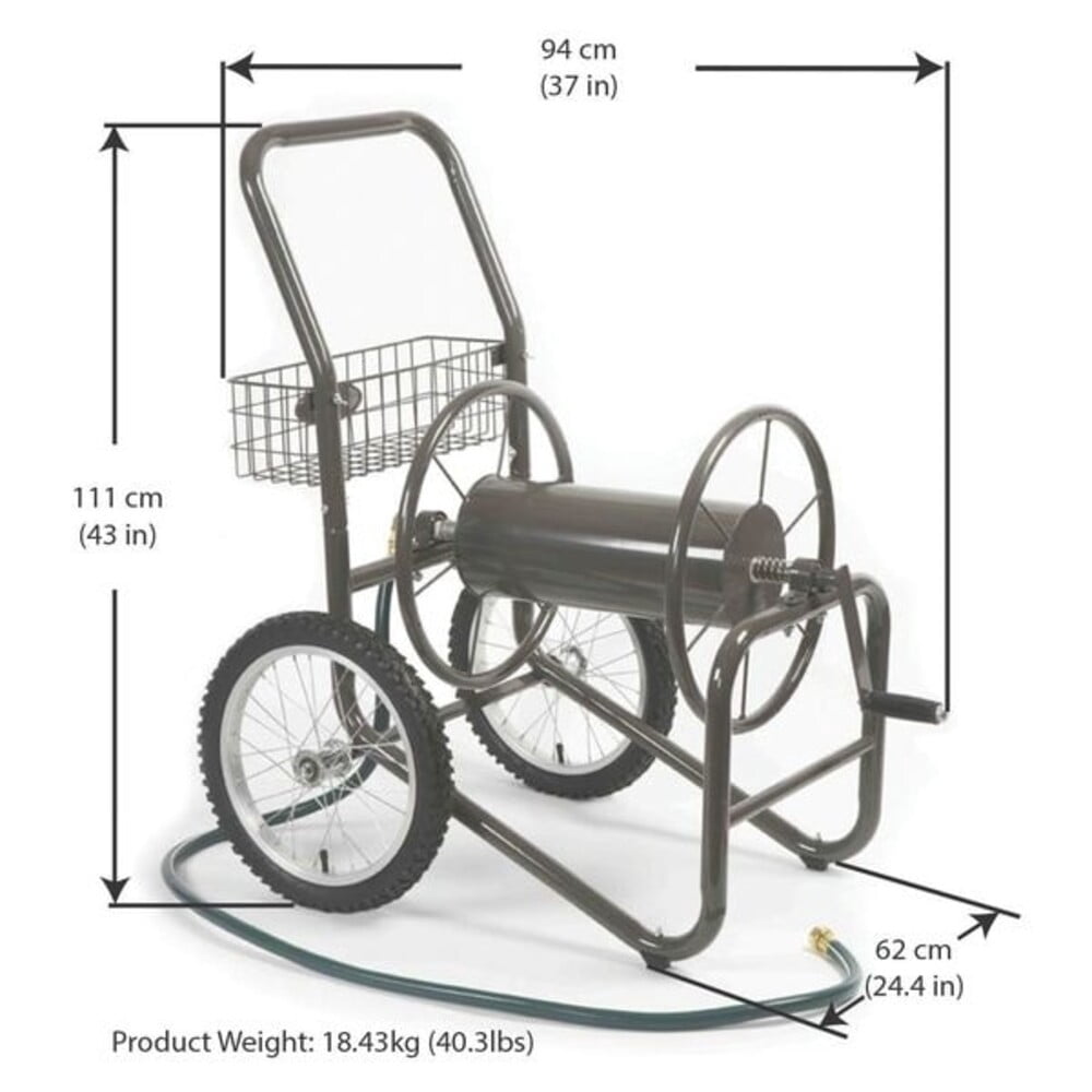 Liberty Garden 880 2 Wheel 300 Foot Steel Frame Water Hose Reel Cart with Basket