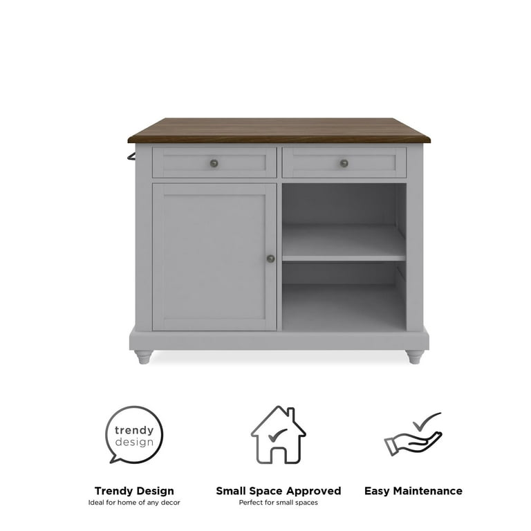 Kelsey Kitchen Island with 2 Stools and Drawers Gray Walmart