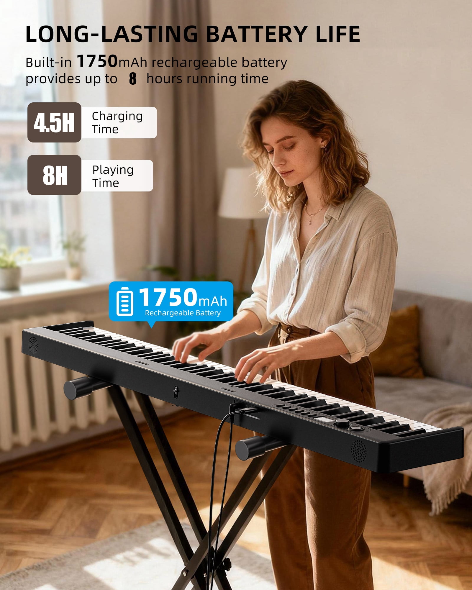 LEKATO Portable Piano Keyboard for Beginners 88 Keys Folding Digital Piano with Sustain Pedal Foldable Electric Piano Keyboard with Semi Weighted Keys Midi Bluetooth