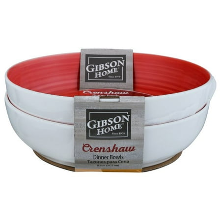 

Gibson Home Crenshaw 8.5 Inch 2 Piece Stoneware Dinner Bowl Set in Red and White