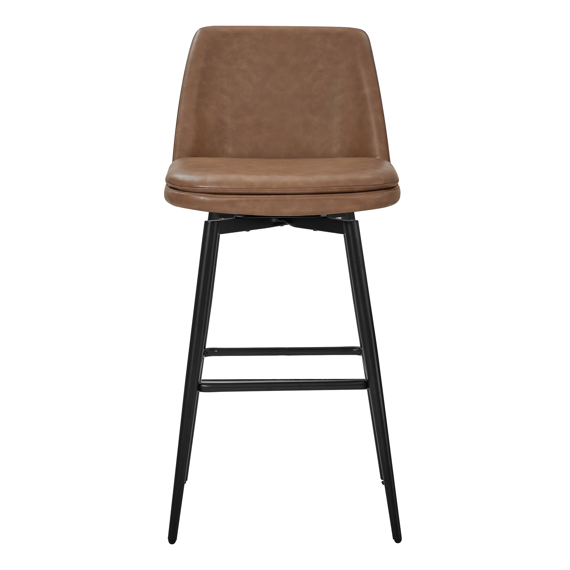 CHITA 30 inch Counter Height Swivel Bar Stools Low Back Set of 3, Metal Base, Faux Leather in Saddle Brown
