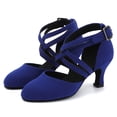 thumbnail image 6 of Orthopedic Shoes for Women, Large Size Ladies' Dance Shoes, Latin Salsa Cha Ballroom, Indoor Fabric Cross Straps, Low Heels, Comfortable and Well-Fitting, In A Variety of Colors, Blue 5.5, 6 of 7