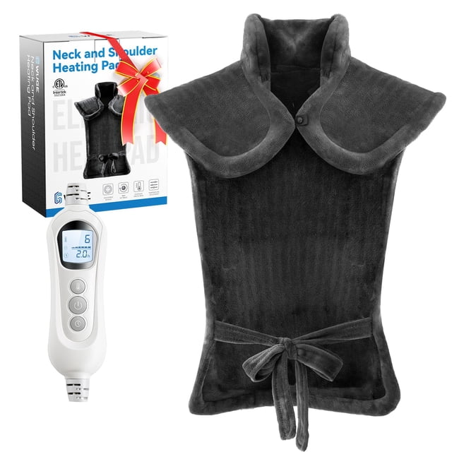 Almohadilla térmica WUGE para cuello, hombros y espalda, para aliviar el dolor más profundo, gris