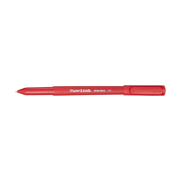 Paper Mate Write Bros. Ballpoint Stick Pen, 1.0 mm Medium Tip, Red