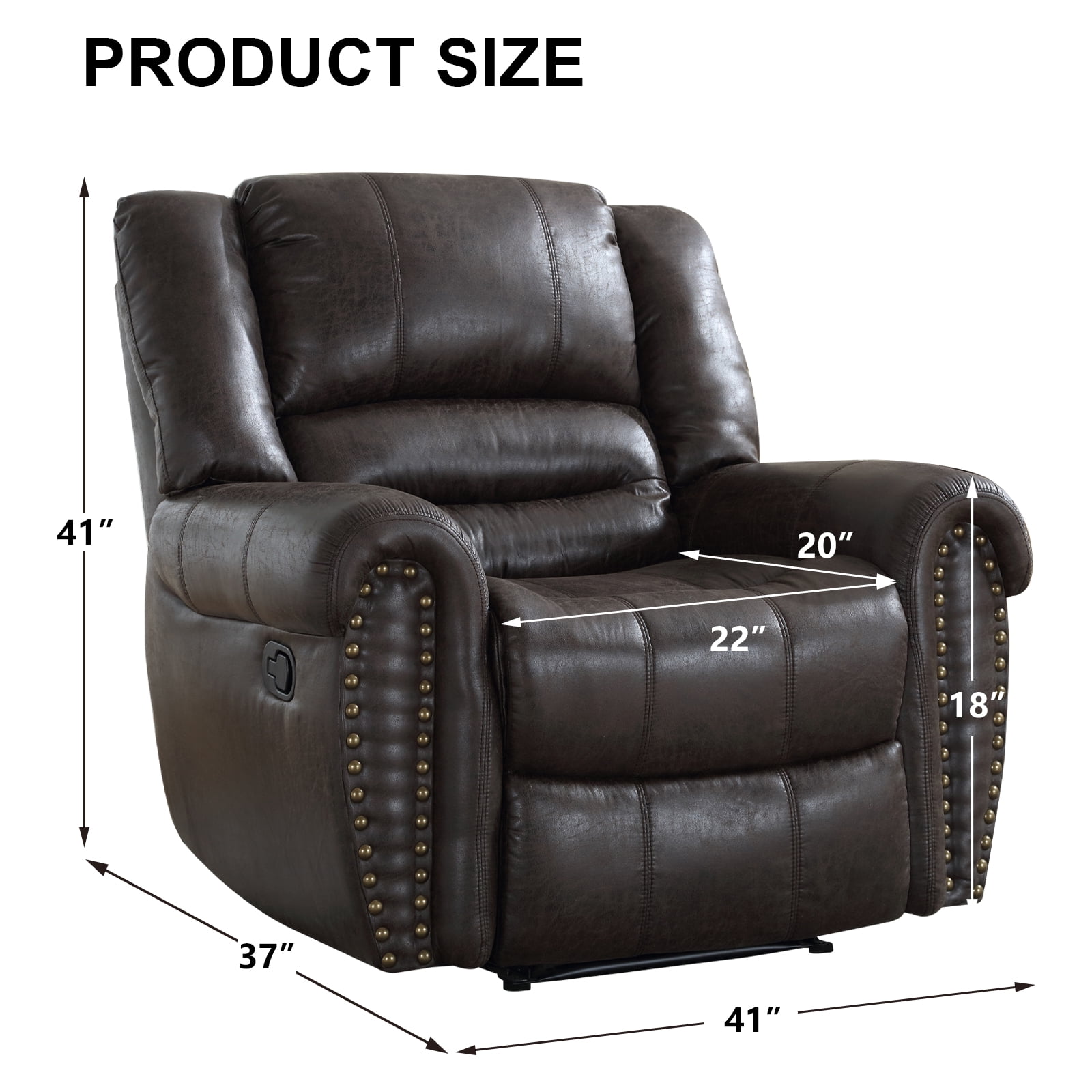 Bonzy Home Manual Recliner Faux Leather Single Reclining Chair Sofa for Living Room Bedroom, Black