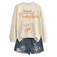 thumbnail image 3 of Trendfront Womens Halloween Growing A Little Pumpkin Sweatshirt Long Sleeve Graphic Crewneck Fall Theme Pumpkin Print Pullover Top, 3 of 3