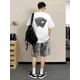 thumbnail image 2 of Conjuntos para hombre, camisetas negras con estampado gráfico de manga corta de algodón, pantalones cortos, trajes para hombre, pantalones básicos, estética, moda XL 2024, 2 of 4