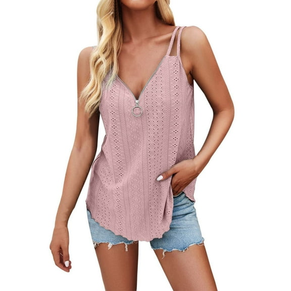 Tosmy Summer Tank Tops For Women Ladies Casual Fashion Sleeveless Solid Color V Neck Halter Top Vest For Women