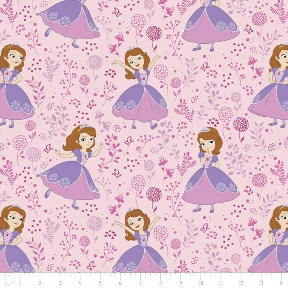 Disney Sofia The First Meadow Light Pink Camelot 100% Cotton Fabric By The Yard