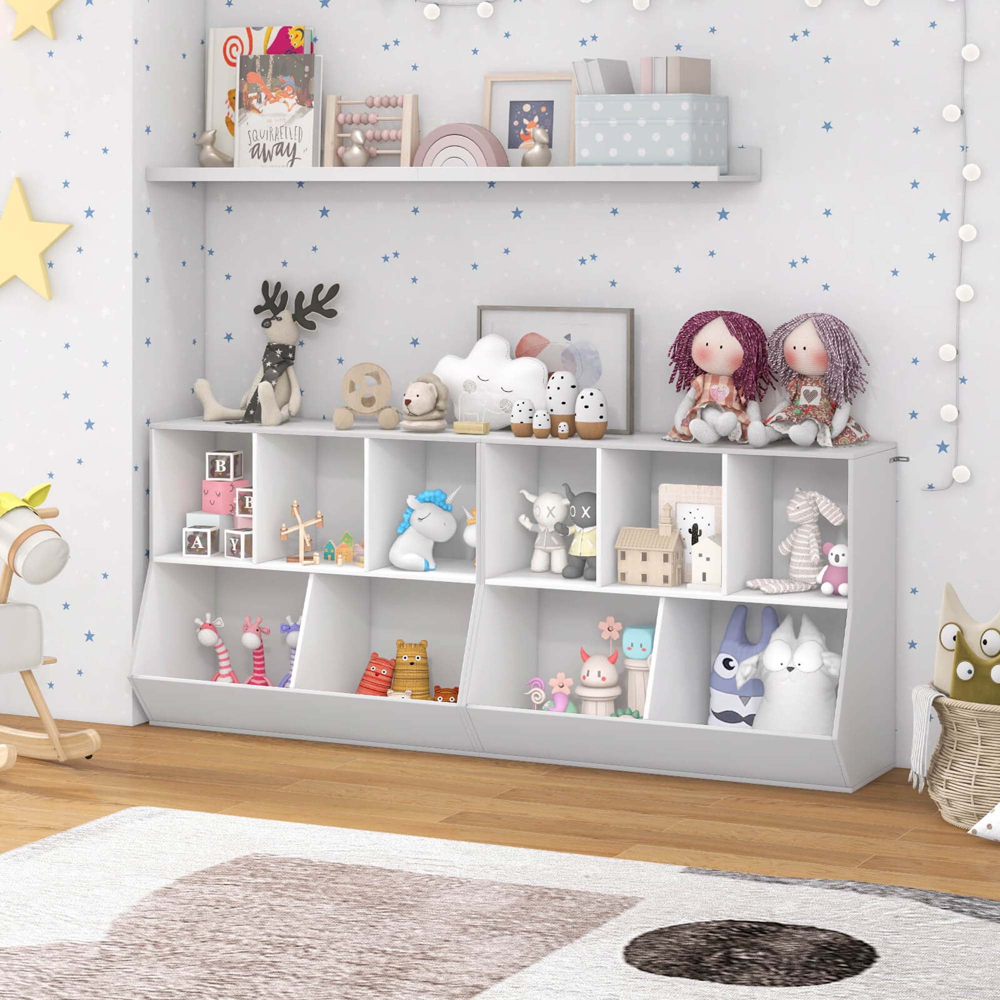Costway 5-Cubby Kids Toy Storage Organizer Wooden Bookshelf Display Cabinet White