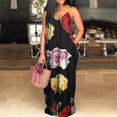 thumbnail image 2 of Robe Grande Taille pour Femmes Sans Manches V Cou Imprimé Floral Maxi Robe d'Été Spaghetti Sangle Longue Robe Décontractée Sundress, 2 of 4