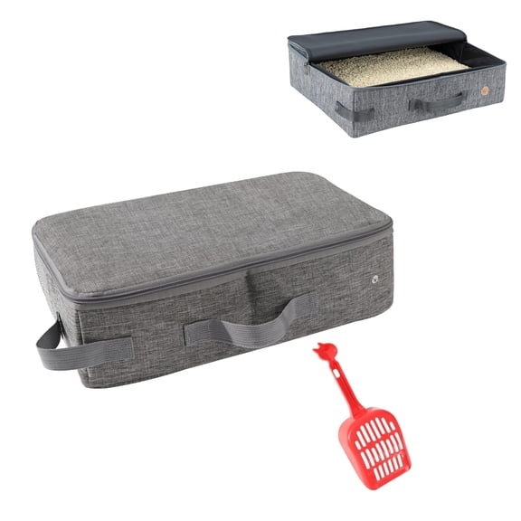 Portable Cat Litter Box with Zipped Lid Foldable Travel Litter Box with Litter Scoop Leakproof Kitten Litter Box Waterproof Cat Litter Box for Travel Hotel Road Trip Camping