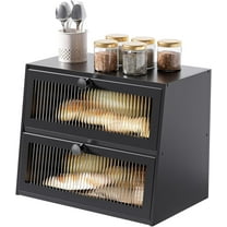 Bread Box for Kitchen Countertop,Extra Large 2 Layer Breadbox Wooden Farmhouse Bread Storage Container Bread Bin Bread Holder Food Organizer Pantry Shelf Acrylic Window(Black)