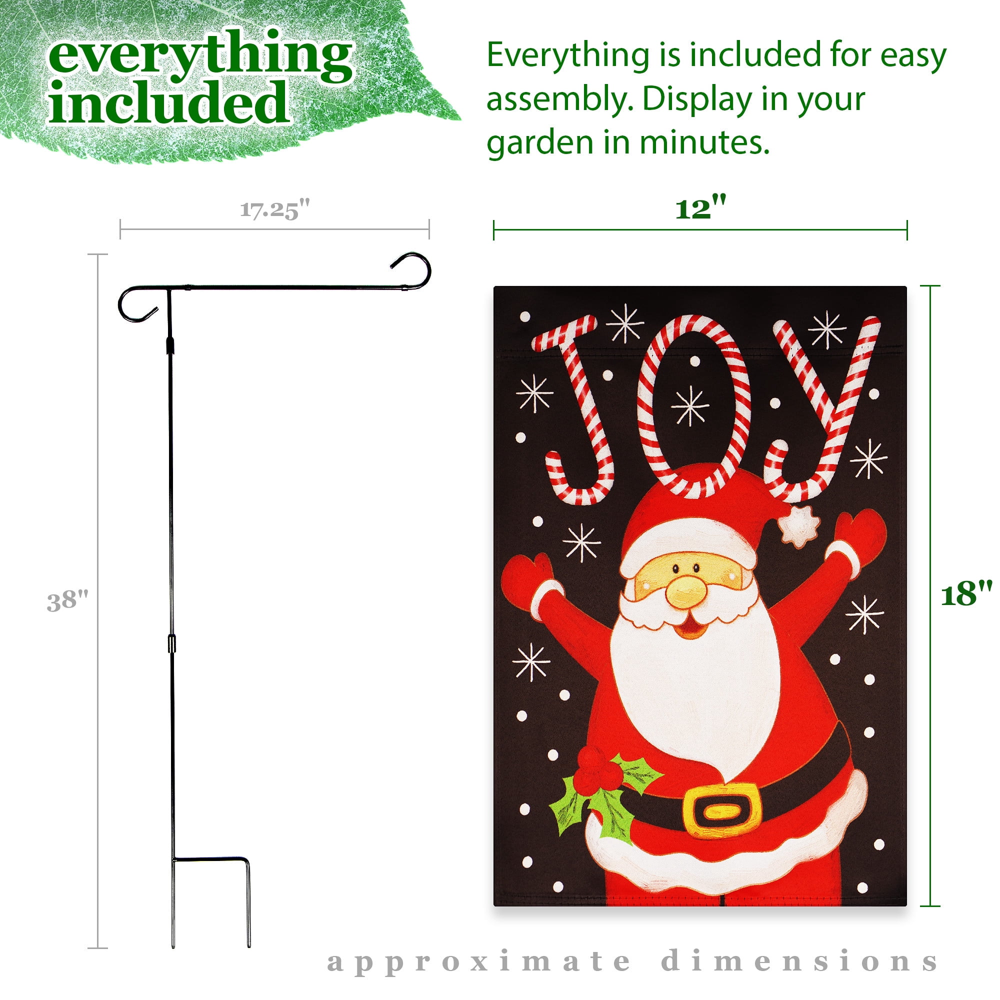 G128 2sets: 36"x16" Garden Yard Flag Stand & 12"x18" Double-Sided Joyful Santa Christmas Garden Flag