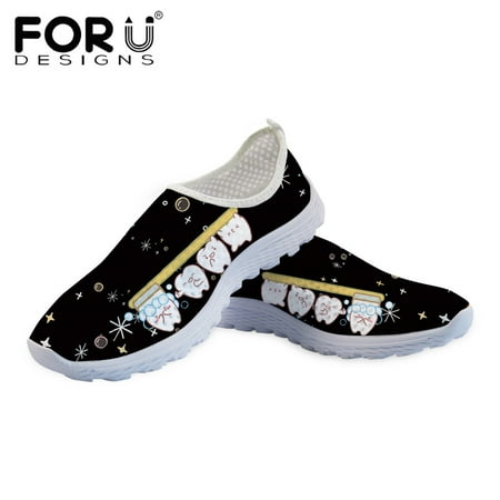 

FORUDESIGNS Kawaii Cartoon Tooth Brushing Pattern Women s Flat Shoes Air Mesh Sneakers Shoe Ladies Slip-on Loafers Footwear