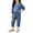 Blue, variant on Girls Ribbed 2 Piece Outfit Long Sleeve Crew Neck Top Elastic Waist Pants Kids Cotton Thermal Lined Set Fall Winter Warm Clothes