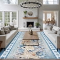 thumbnail image 4 of Blue Coastal Washable Living Room Rugs 5'x7', Eucalyptus Leaves Starfish Shells Retro Summer Low Pile Throw Large Area Rugs Non-Slip Sturdy Edge Binding Carpet for Dining Room Bedside Kitchen, 4 of 9