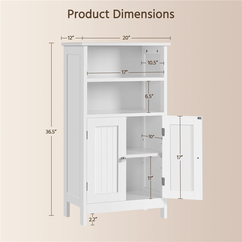 Yaheetech 5-Tier Bathroom Floor Cabinet with Double Door and Adjustable Shelf, White