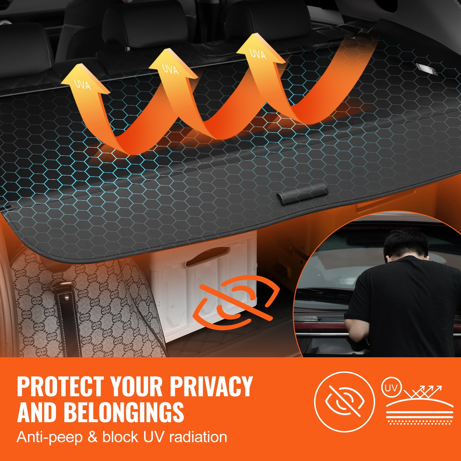 KFFKFF Retractable Cargo Cover for Honda CRV 2023-2025, Enhanced Waterproof Trunk Security Shade for 5-Seater Models, UV-Resistant Rear Cover with Durable Aluminum Alloy and PVC Leather Finish