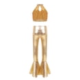 thumbnail image 2 of Haitryli Kids Girls Sparkly Jazz Dance Outfits Sequins Sleeveless Crop Top with Metallic Bell-Bottom Pants Hip Hip Disco Wear Gold 6, 2 of 7