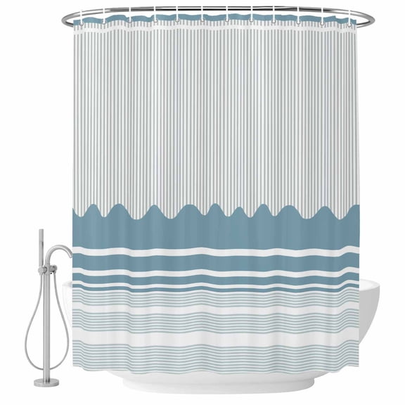 Extra Long Shower Curtain 72x84 Inch, Blue Striped Shower Curtain Waterproof Bathroom Decor, Abstract Modern Geometric Stripes Fabric Bath Curtain Set Accessories with Hooks