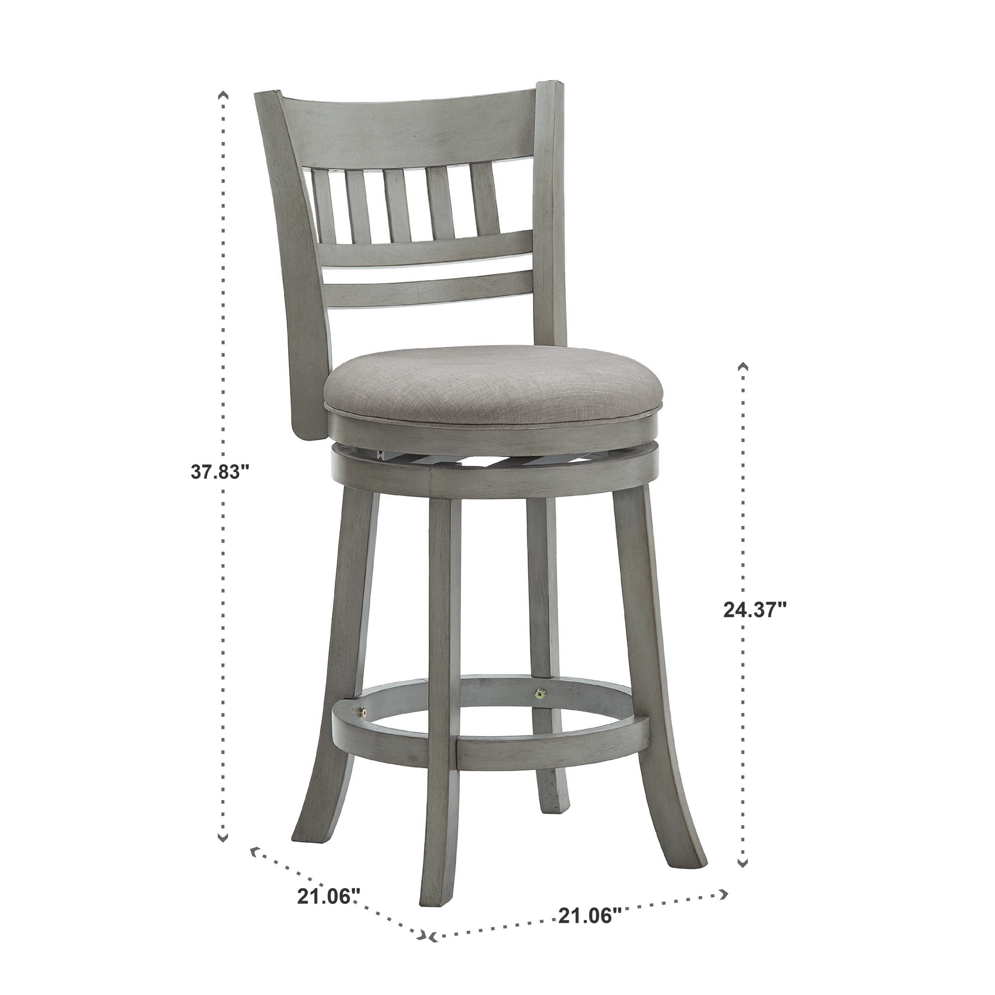Weston Home Shapel Lattice Back 24"H Swivel Counter Height Stool, Antique Grey Finish, Grey Linen