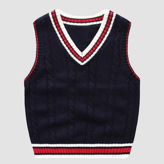 Uniform Sweater for Girls Boys Sweater Vest 100% Cotton Kids Uniform Vest Girls V-Neck Sleeveless Knit Pullover for Size 4-14