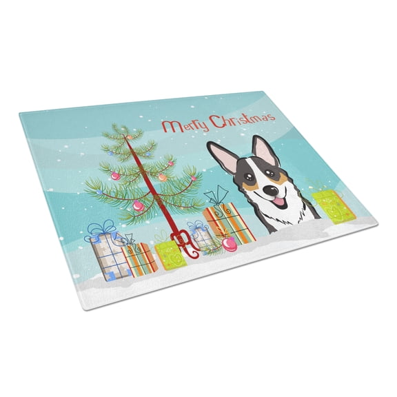 Caroline's Treasures Christmas Tree and Tricolor Corgi Glass Cutting Board Large