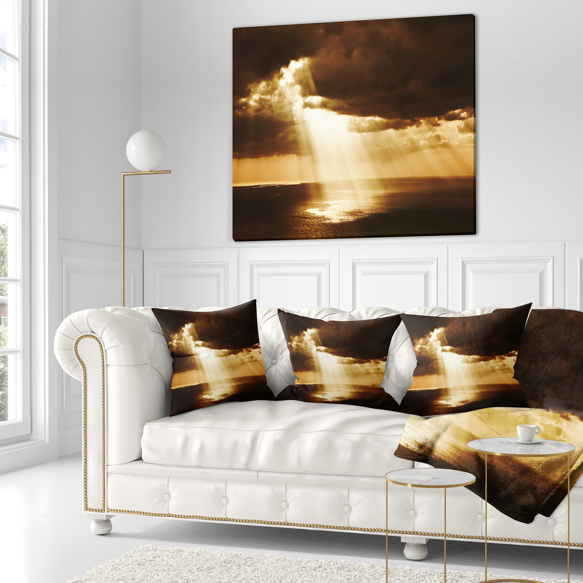 Designart Dramatic Sunset with Sunrays - Landscape Printed Throw Pillow - 18x18