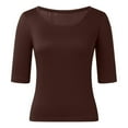 thumbnail image 4 of Adeawade Womens T Shirts Long Sleeve Crewneck Tops Solid Color Basic Tee Clothes S Coffee, 4 of 4