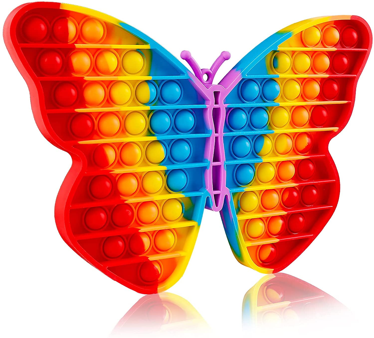 Large Red Butterfly Shaped Simple Dimple Rainbow Push Bubble Popper Pop It 
