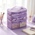 thumbnail image 5 of Triple Layers Cosmetic Travel Bag, Large Capacity Mesh Makeup Organizer, Water-Resistant Toiletry Case, Purple, 5 of 6