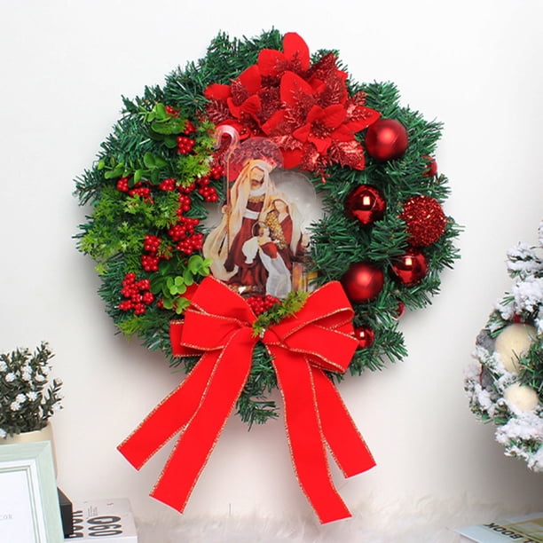 Xihbxyly Corona Navideña con Luces Led de Mano, Resina Natural con Ramas y Bayas, Regalo Religioso para Seres Queridos, Ideal para Decoración Navideña, 40 Cm, 1 Unidad.