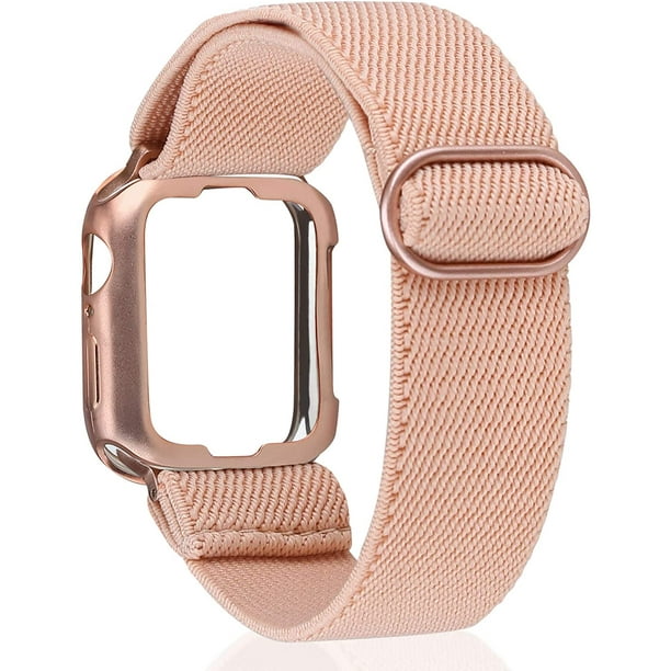 TOYOUTHS Compatible avec Apple Watch Bande Boucle Solo avec Étui de Protection 42mm 44mm 45mm Sangle Élastique Réglable en Nylon