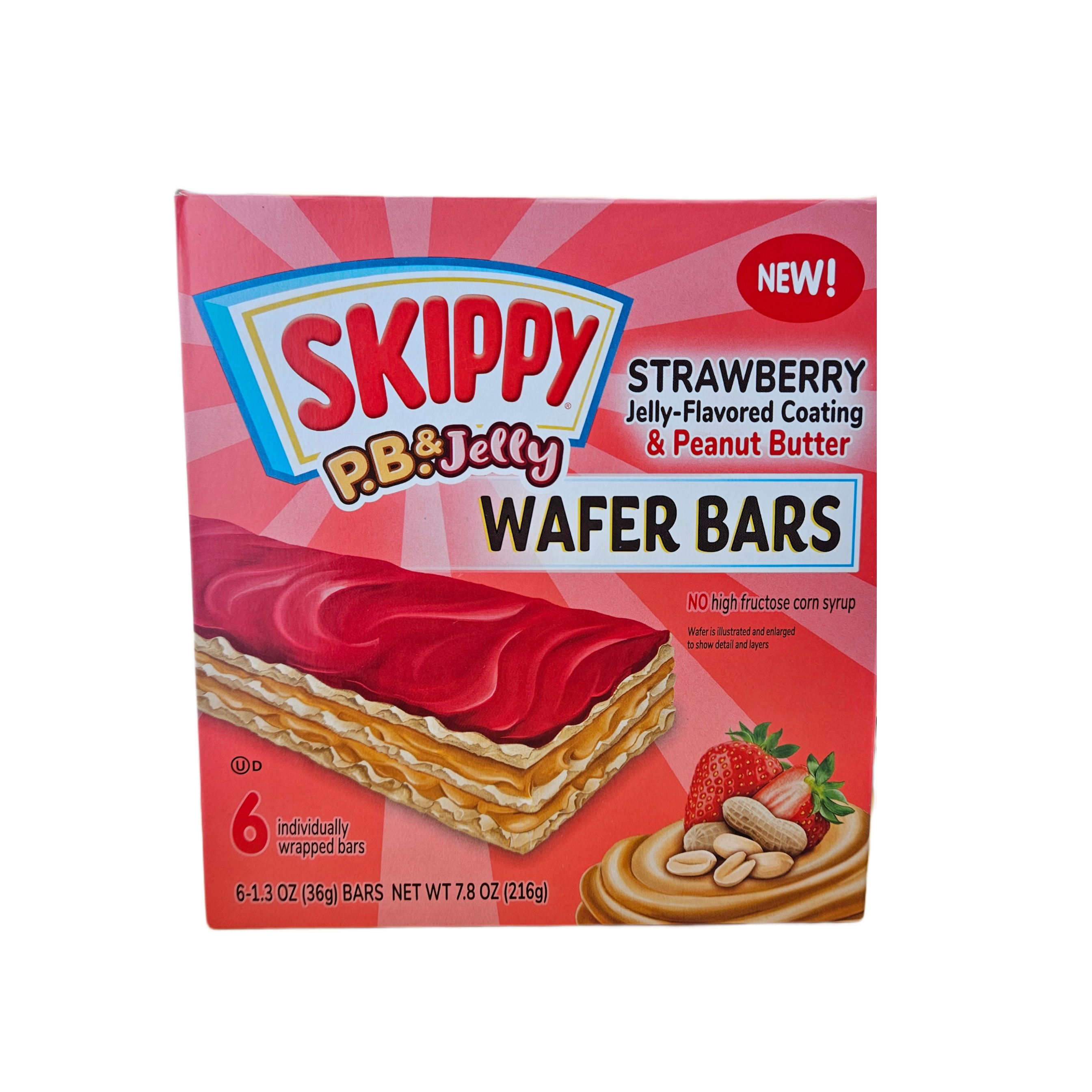 SKIPPY Creamy Peanut Butter And Chocolate Fudge Wafer Snack Bar, 7.8 oz and Strawberry Jelly-Flavored Coating & Peanut Butter 7.8 oz