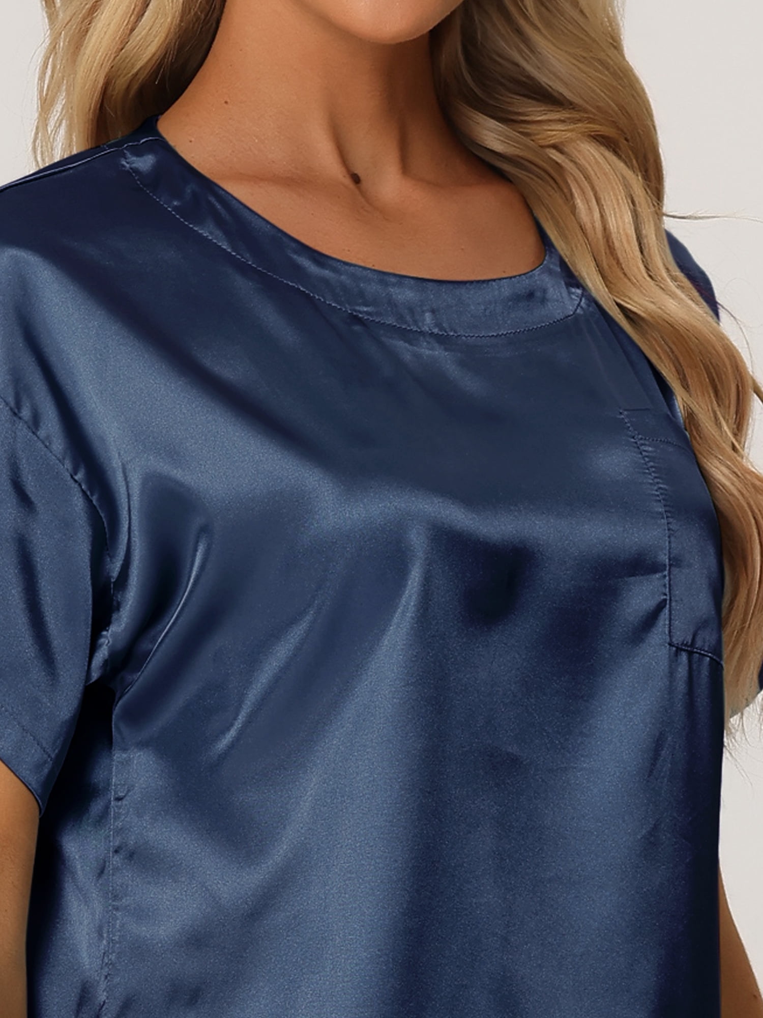 DARING DIVA Women's Satin Pajamas Sleepwear Summer Outfits Short Sleeves Tops 2XL Blue