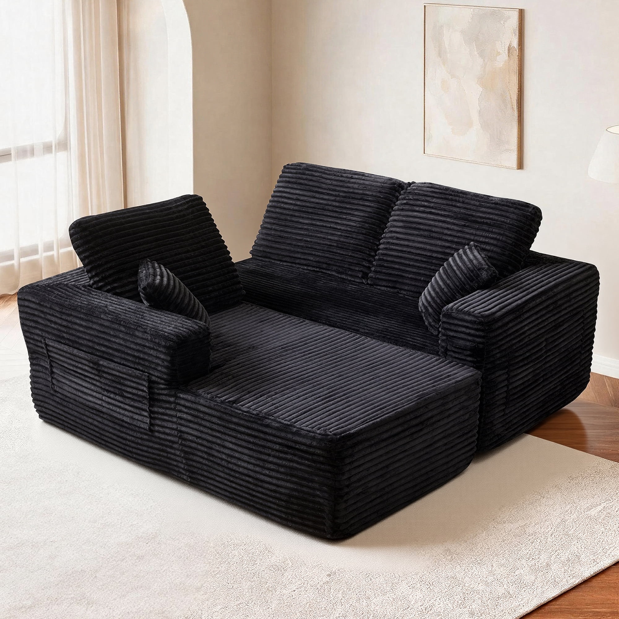 HOQBN 100.39" Cloud Sectional Couch with L-Shape Chaise,Modern Modular Sofa with Deep Seat,No Assembly Required,Compressed Packaging for Living Room Black