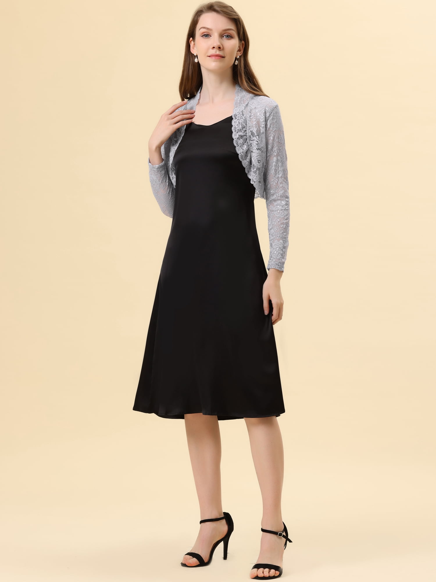DARING DIVA Women's Lace Bolero Shrugs Sheer Crop Cardigan S Grey