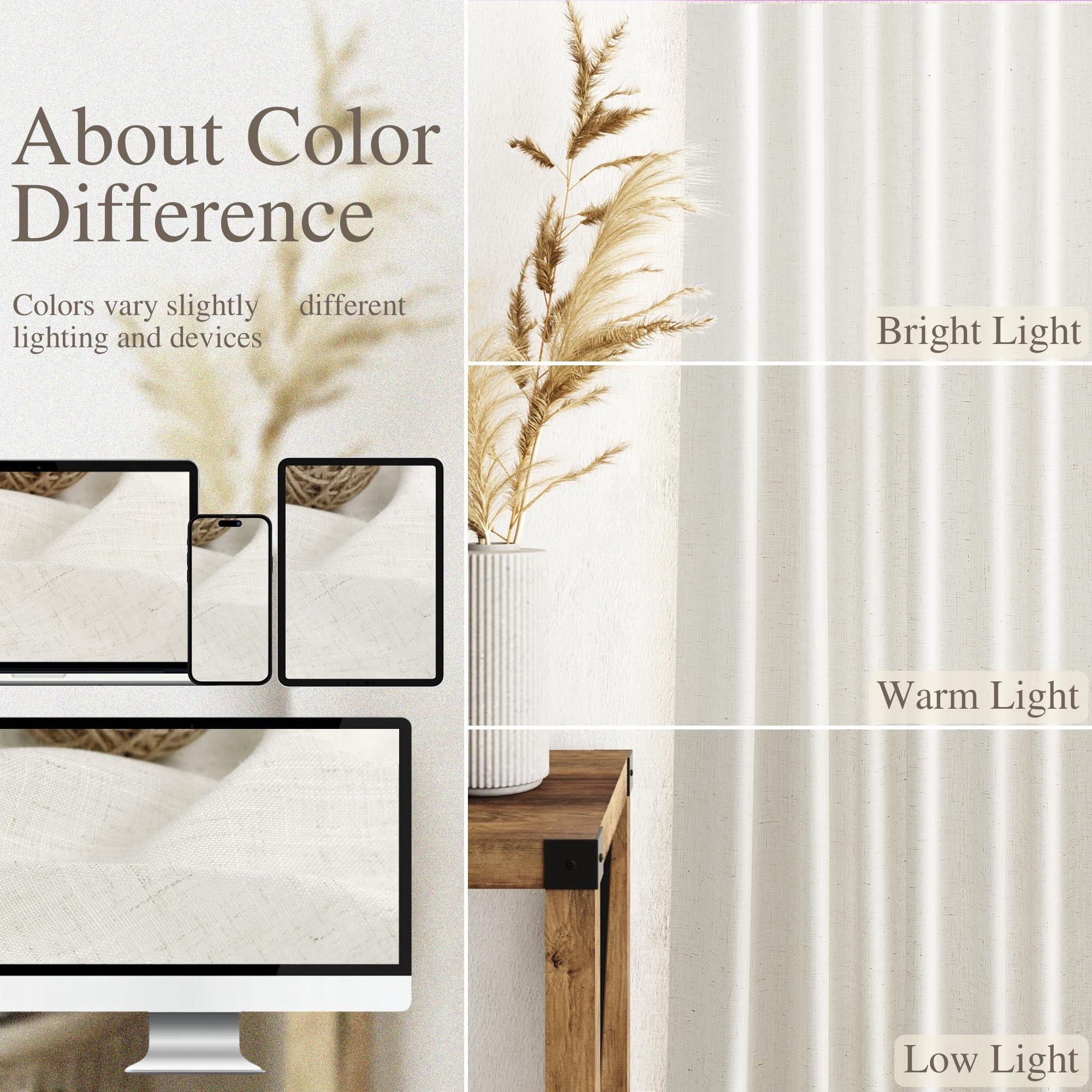 Cream Natural Linen Curtains 90 Inch Length 2 Panels Set For Living Room Rod Pocket Back Tab Pleated Window Curtain Drapes Neutral Rustic Farmhouse Decor Ivory Dining 90 Inches Long