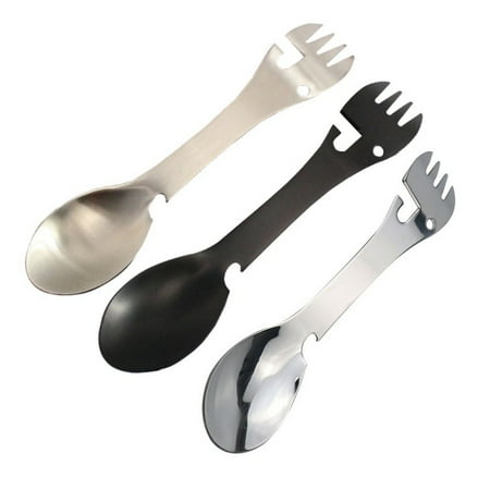 

JANDEL 3Pcs 4-in-1 Stainless Steel Spoon Fork Bottle Opener Cookware Camping Tool