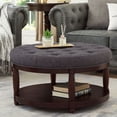 thumbnail image 2 of S-HOME Large Round Upholstered Tufted Linen Ottoman Coffee Table, Large Footrest Ottoman with Wood Shelf Storage, Dark Gray, 2 of 6