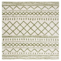 SAFAVIEH Arizona Teagan Geometric Shag Area Rug, Ivory/Green, 6'7" x 6'7" Square