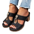 thumbnail image 3 of Willtoo Women's Chunky Block Heel Sandals - Open Toe Slip-On Ankle Strap Slides with Adjustable Buckle, for Casual & Evening Wear. Black US-7（EU-38）, 3 of 5
